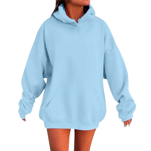HXWCHs Women's Solid Color Hooded Sweatshirt - Drop-Shoulder, Pockets Lounge & Errands Top Blue XXXXXL