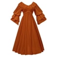thumbnail image 1 of HXWCHs Women's Solid Color Victorian Court Dress Gothic Vintage Slim Waist Medieval Evening Gown Brown S, 1 of 2