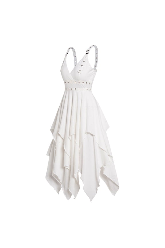 Women's Solid Color Victorian Dress Gothic Vintage Fitted Waist Court Gown White M