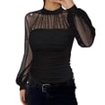 thumbnail image 1 of HXWCHs Women's Solid Essential top Elegant Pearl Mesh Long Sleeve Blouse Soft Layering top for Casual and Dressy Occasions XL Black, 1 of 4