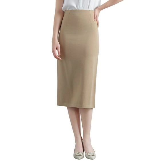 HXWCHs Women's Stretch Pencil Midi Skirt High Waist Slim Fit Bodycon Elegant Business formal Attire Beige S