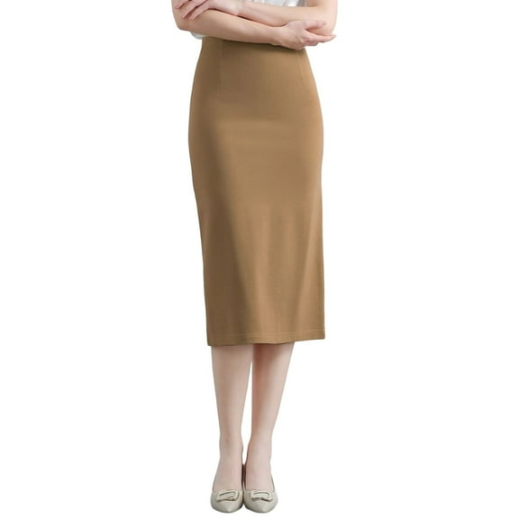 HXWCHs Women's Stretch Pencil Midi Skirt High Waist Slim Fit Bodycon Elegant Business formal Attire Brown M