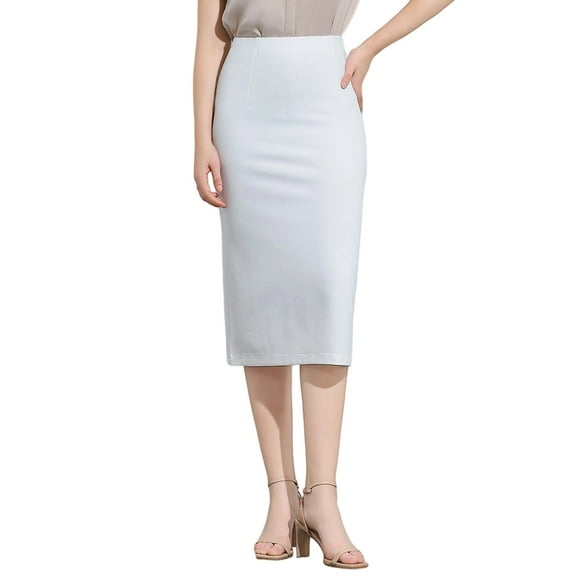 HXWCHs Women's Stretch Pencil Midi Skirt High Waist Slim Fit Bodycon Elegant Business formal Attire White L
