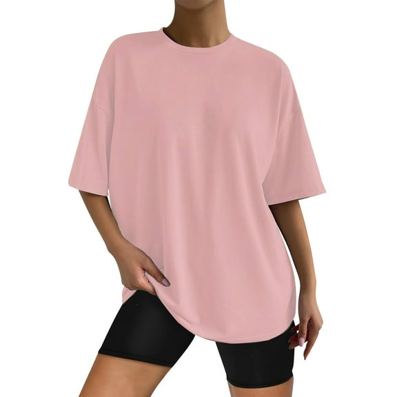 HXWCHs Women's Summer Casual Loose Fit Round Neck Short Sleeve T-Shirt top Comfortable Everyday Basic Tee XL Pink