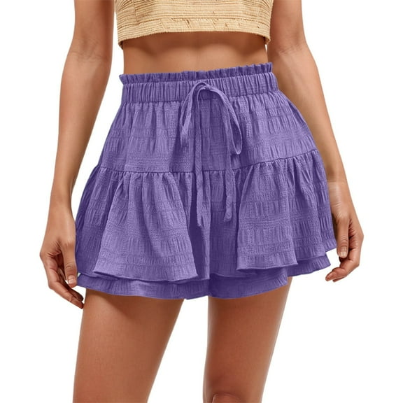 HXWCHs Women's Summer High Waist Wrap Skirt Pants Stylish Drawstring Folded Wide Leg Palazzo Culottes for Casual Wear Purple L