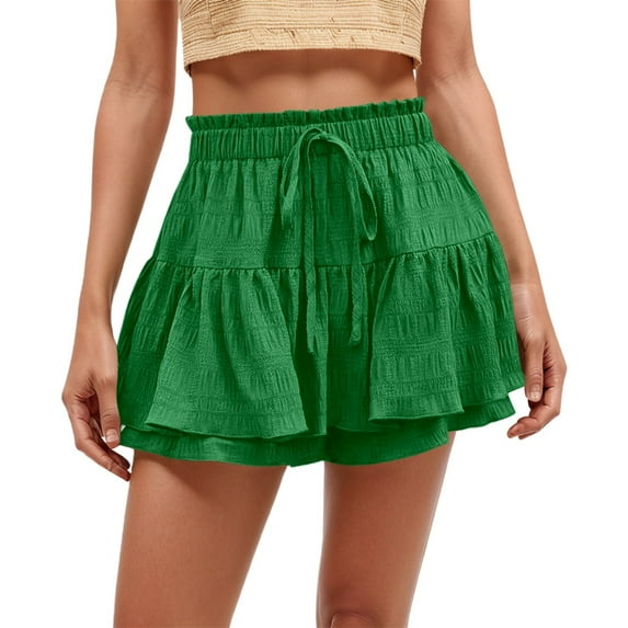 HXWCHs Women's Summer Pleated Wide Leg Skirt Pants Fashionable Casual Solid Color Half Skirt Green M