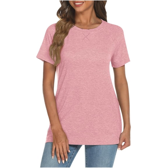 HXWCHs Women's Summer Soft Crew Neck Short Sleeve T-Shirt top for Casual Comfort S Pink