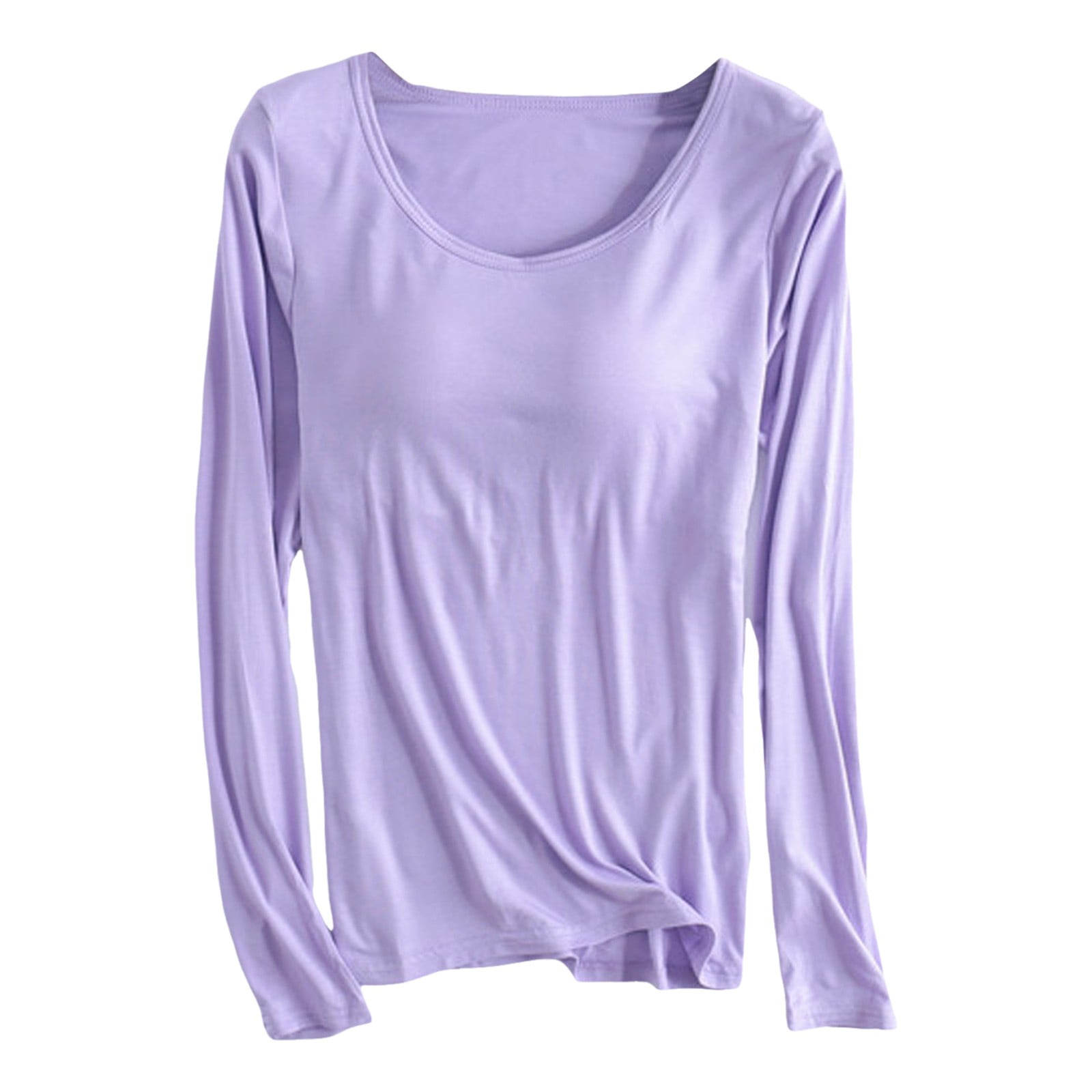 HXWCHs Women's Thermal Underwear Long Sleeve T-Shirt with Built-in Bra ...