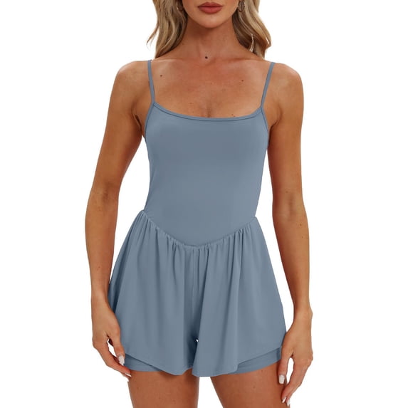 HXWCHs Women's Turtleneck Jumpsuit, Women's Summer Sleeveless Romper with Spaghetti Strap and Double Lined Shorts Comfortable Casual Jumpsuit M Blue