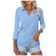 thumbnail image 1 of HXWCHs Women's V Neck Three Quarter Sleeve Tunic top Dressy Casual Blouse for Work and Everyday Wear M Blue, 1 of 5
