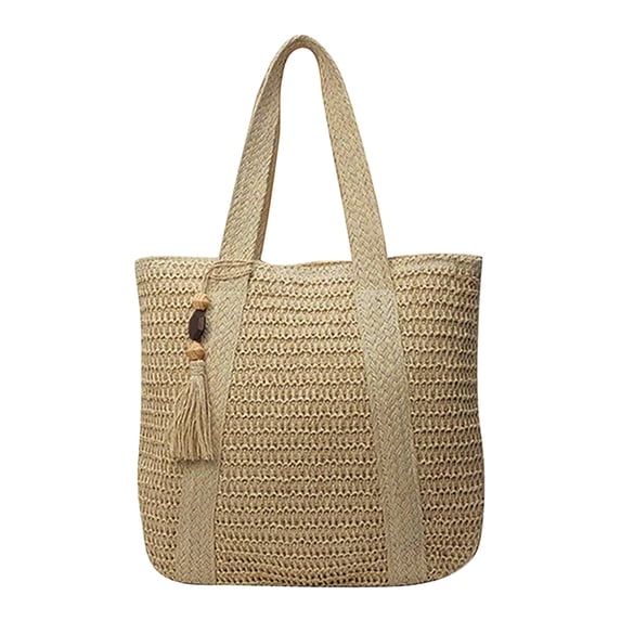 HXWCHs Women's Woven Straw Beach tote Bag Boho Summer Shoulder Handbag with Tassel for Travel 45x36x40cm Beige