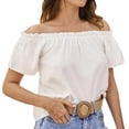thumbnail image 1 of HXWCHs Women's off-Shoulder Loose Fit Tee Shirt for Spring Summer Casual Comfort Solid Color Short Sleeve top S White, 1 of 3