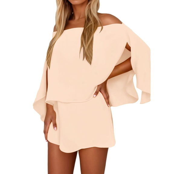 HXWCHs Women's off The Shoulder Summer Skirt Suit Set Elegant formal and Casual Two Piece Outfit for Evening Party M Beige