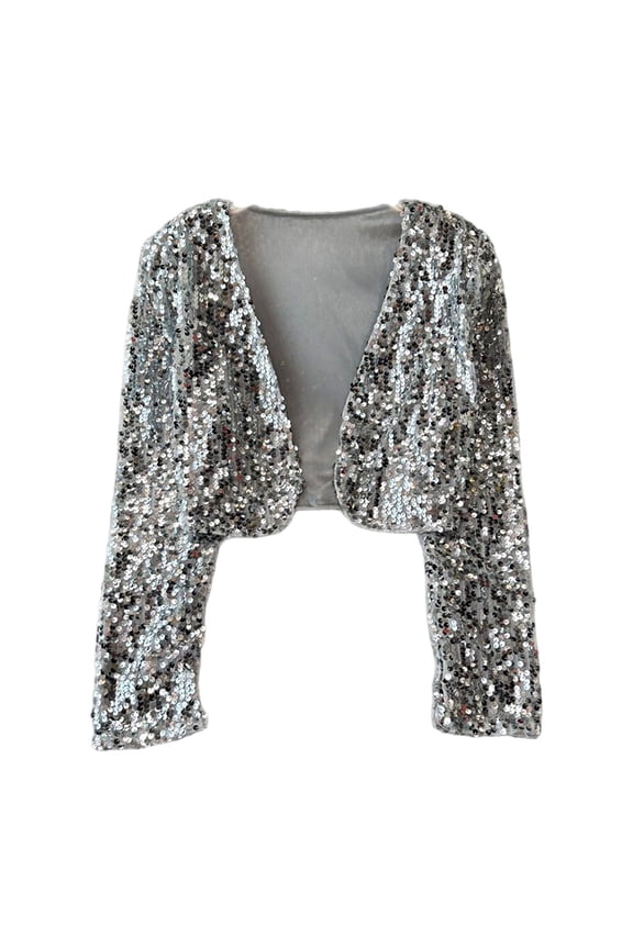 and Shine Glitter Sequin Autumn Outerwear Jacket for Girls Fashion toddler Kids Outer Garment9-10 Years Silver