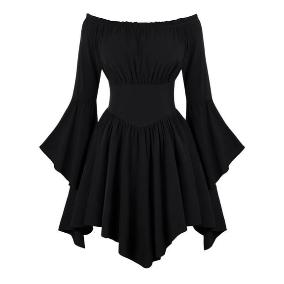 HXWCHs off Shoulder Summer Flowy Boho Midi Dress with Floral Print and Ruffled Hem for Women Casual Wear S Black