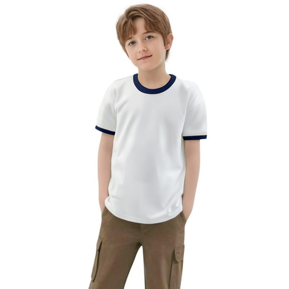 HXWCHs toddler boys polo shirt Boys tops Color Block Short Sleeve Crewneck Tee Shirt Casual Comfortable Childrens Apparel toddler Kids Clothing Dark Blue 8-9 Years