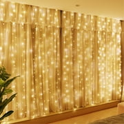 HXWEIYE 300LED Fairy Curtain Lights for Bedroom Warm White, 3mx3m 8 Modes USB Plug in Window Christmas Led String Hanging Lights with Remote for Backdrop Wedding Party Home Garden Outdoor Indoor