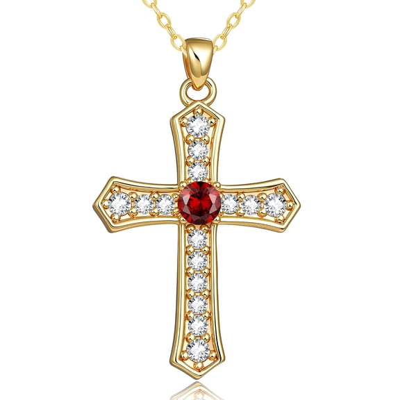HXWZB Birthstone Cross Pendant Necklace for Women, Cross Jewelry