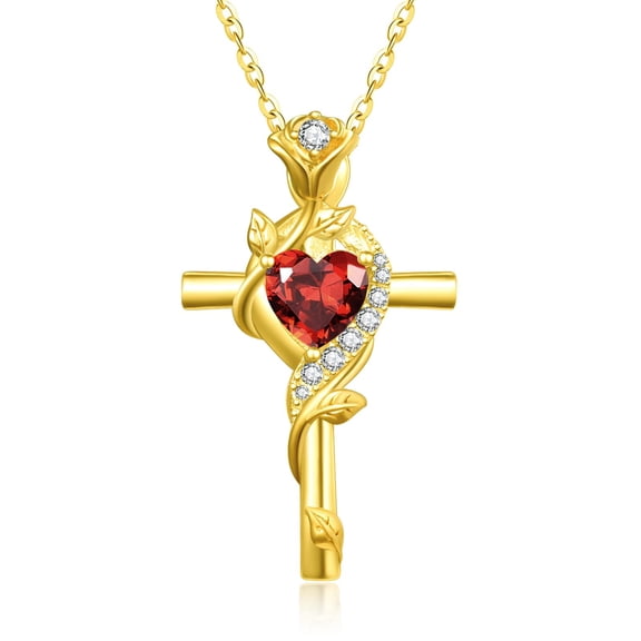 HXWZB Birthstone Cross Pendant Necklace for Women, Heart Jewelry