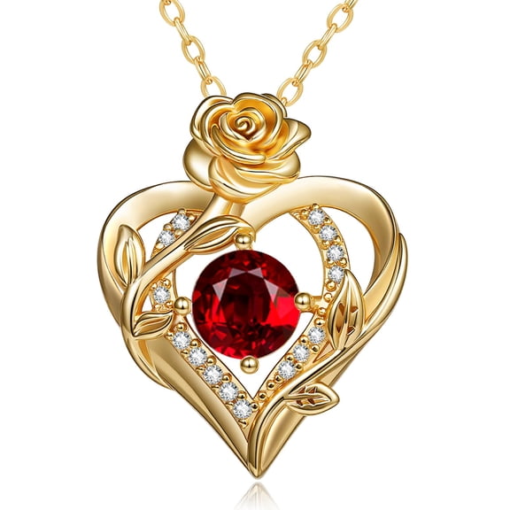 HXWZB Birthstone Rose Heart Pendant Necklace for Women
