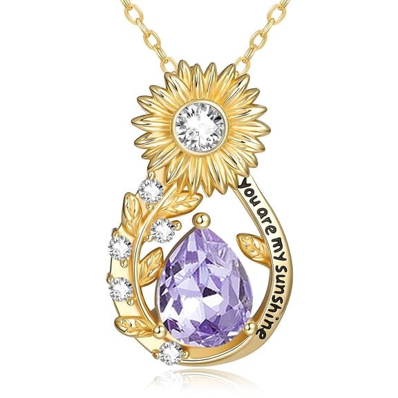 HXWZB Sunflower Birthstone Pendant Necklace for Women Floral Jewelry