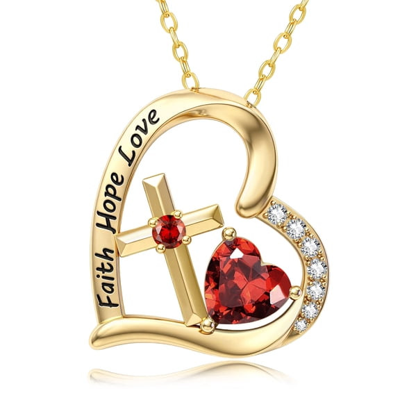 HXWZB Women’s 14K Gold Plated Heart Cross Birthstone Pendant Necklace