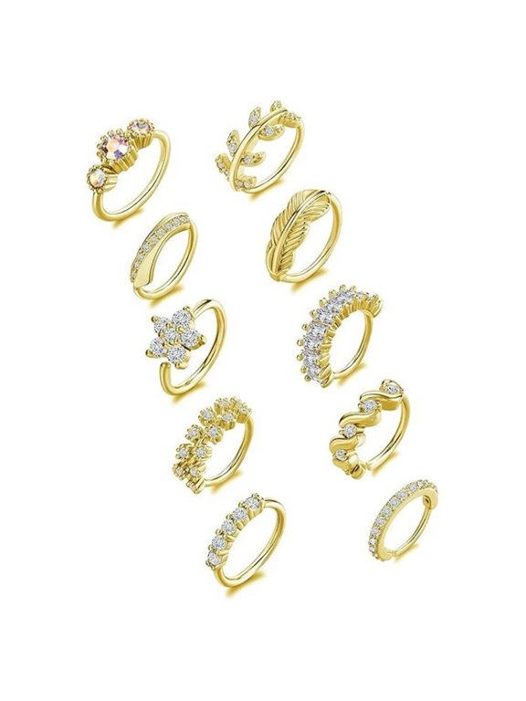 Gold Hoop Nose Rings, Surgical-Grade 316L Steel & CZ Paved, 10 Pcs Thin Hoop Rings for Nose & Ear