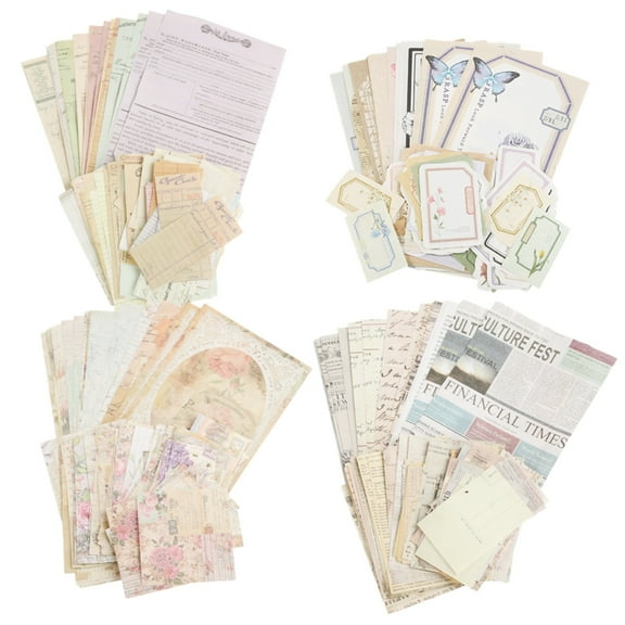 HXX Junk Journal Paper Pack, 400 Pcs Vintage Scrapbook Paper with 4 Different Sizes for Card Making