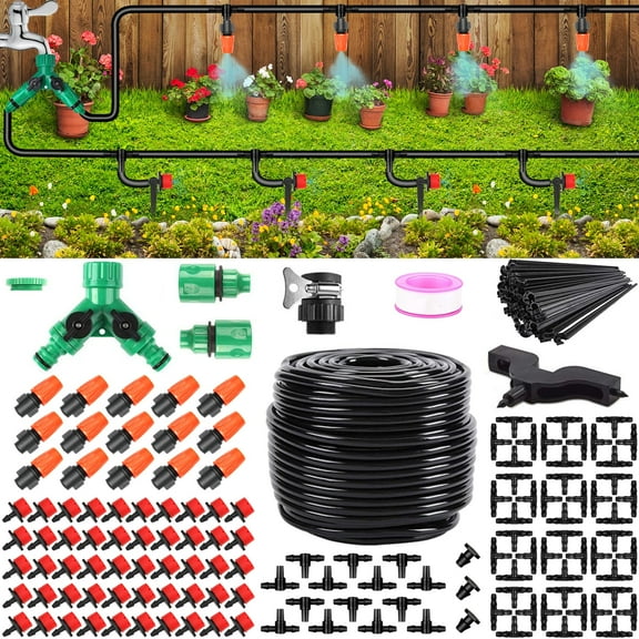 HXXF 165FT Greenhouse Micro Drip Irrigation Kit Automatic Irrigation System Patio Misting Plant Watering System for Garden, Greenhouse, Lawn, Patio, Flower Bed (202PCS/50M Hose)