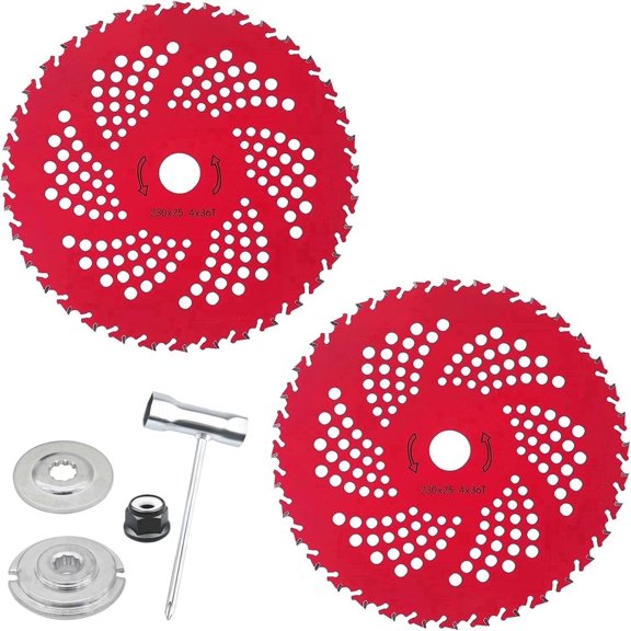 HXXF 2 Pack 9" x 36T Carbide Tip Brush Cutter Blades Weed Eater Blades for Brush Cutter, Trimmer, Weed Eater, with Universal Adapter Kit