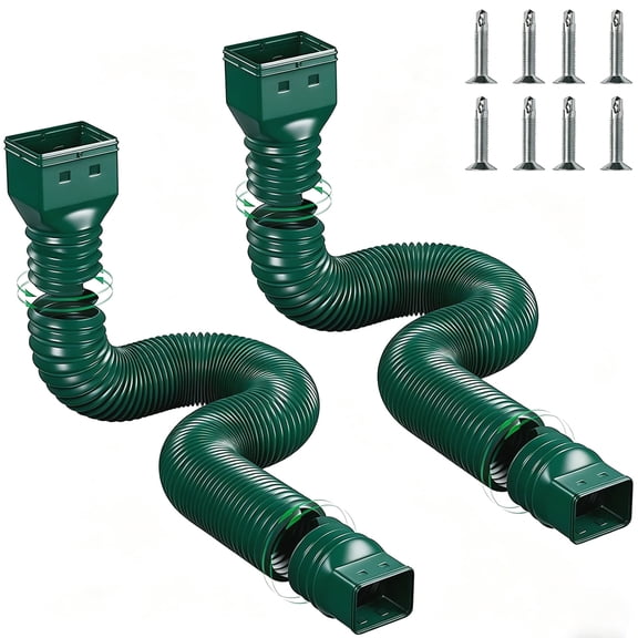 HXXF 2 Pack Rain Gutter Downspout Extensions Flexible,Drain Downspout Extender Connector 21"-60",Screws for Included, Green
