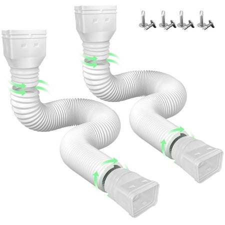 HXXF 2 Pack Rain Gutter Downspout Extensions Flexible,Drain Downspout Extender Connector 21"-60",Screws for Included,White