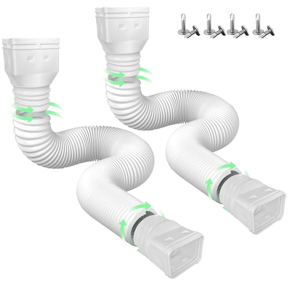 HXXF 2 Pack Rain Gutter Downspout Extensions Flexible,Drain Downspout Extender Connector 21"-60",Screws for Included,White
