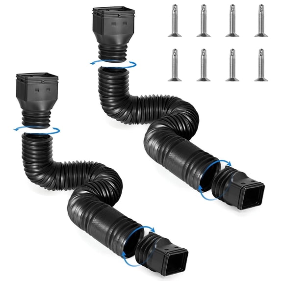 HXXF 2 Pack Rain Gutter Downspout Extensions, Flexible Drain Down Spout Hose Extension Gutter Connector Rainwater Drainage Gutter Extender from 21 to 60 Inches - Black