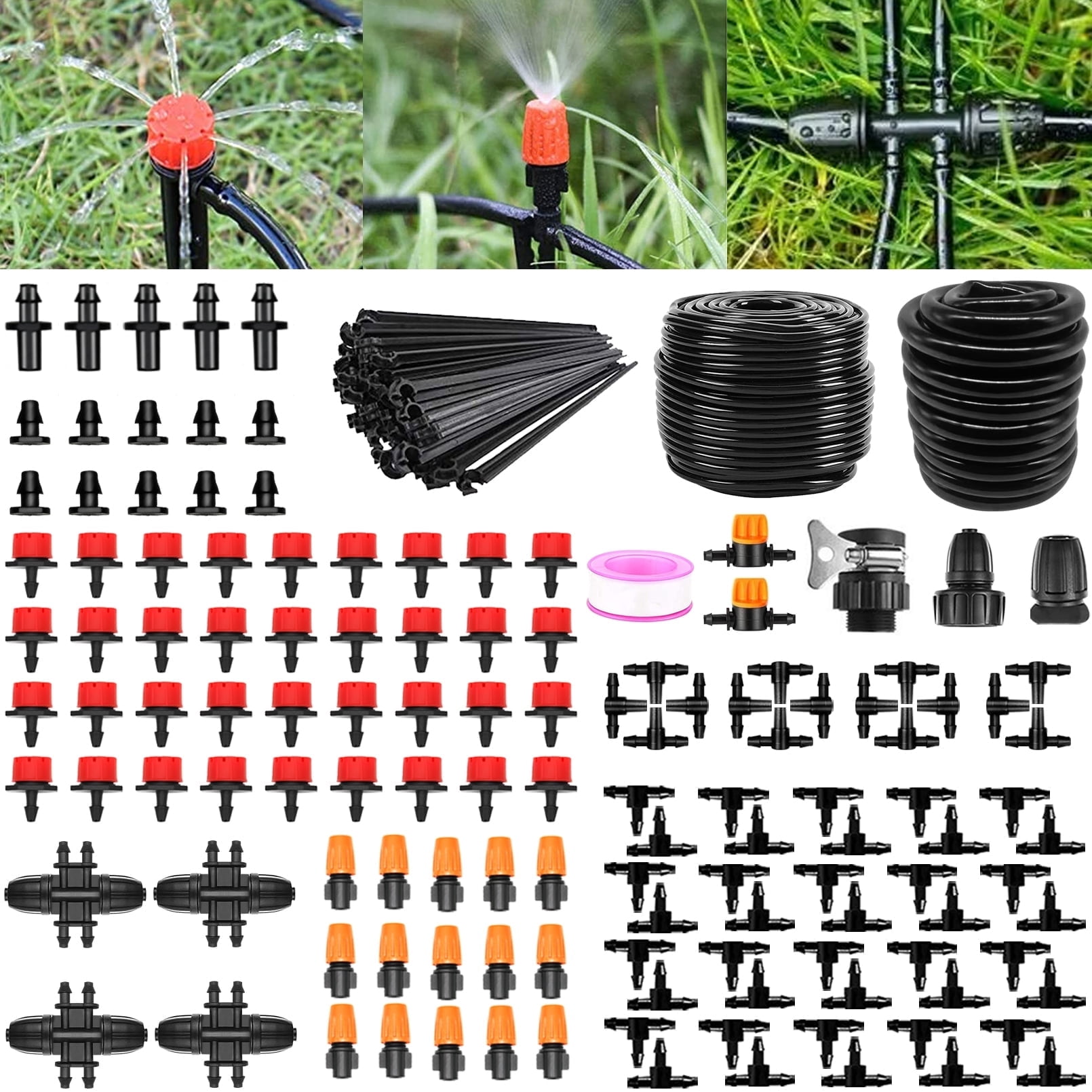 HXXF Drip Irrigation Kit, 132FT/40M+33FT/10M Drip Irrigation Hose+197PCS Garden Drip Irrigation System, Automatic Irrigation Equipment for Garden Greenhouse, Flower Bed,Patio,Lawn