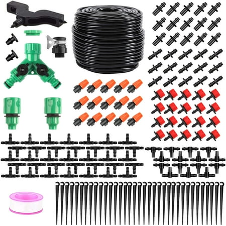 HXXF Drip Irrigation Kit, Garden Irrigation System, 130FT/40M DIY Adjustable Auto Micro Irrigation Equipment Set for Garden, Greenhouse, Lawn, Patio, Flower Bed (160Pcs+40M Hose)