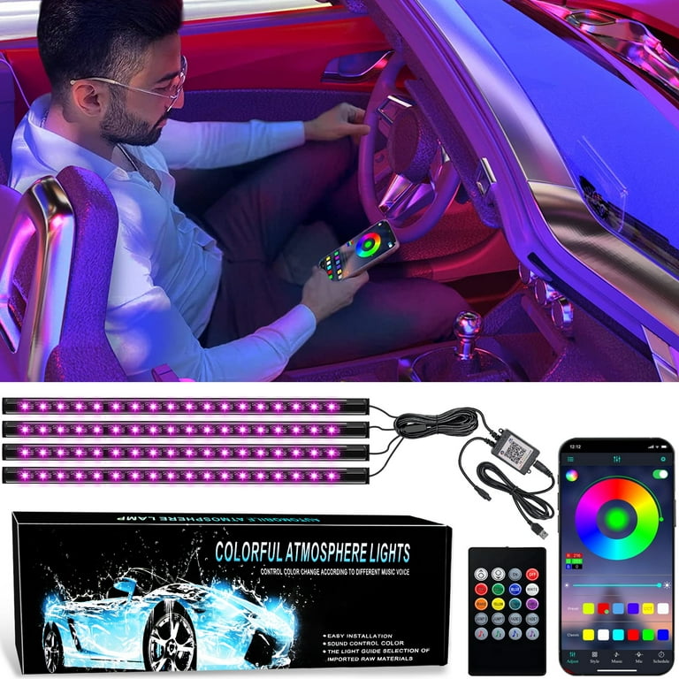 HXXF Interior Car Lights Car Accessories Car Led Lights APP Control with Remote  Music Sync Color Change RGB Under Dash Car Lighting with USB Car Charger ( RGB) 