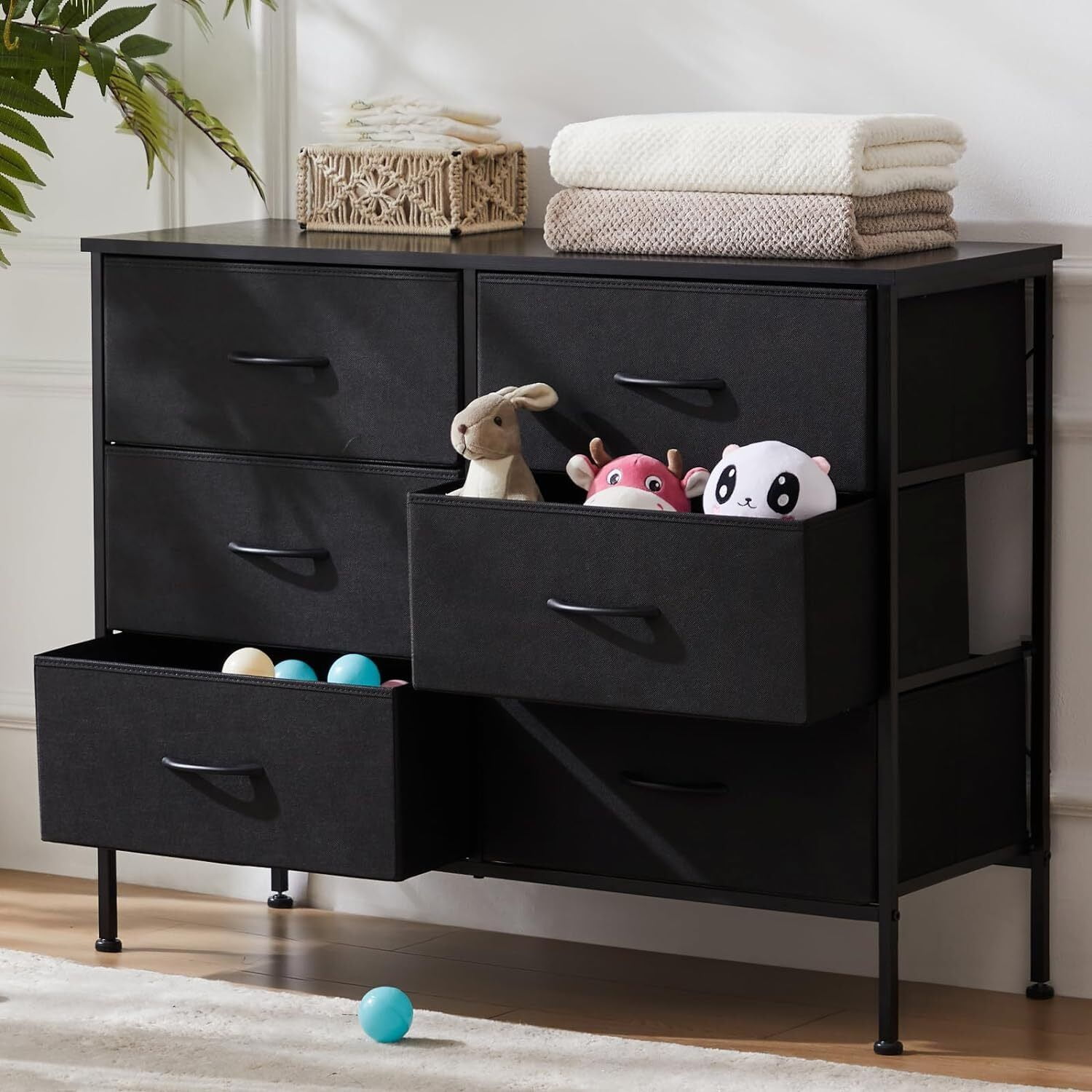 HXYHJ 6-Drawer Dresser for Bedroom – Wood Top Fabric Storage Organizer ...