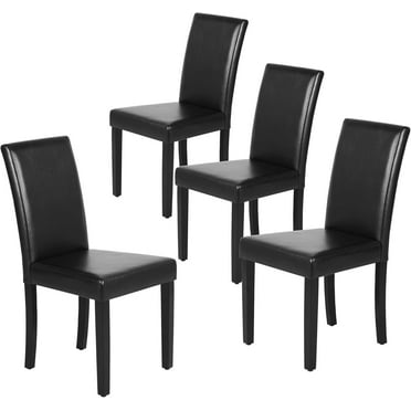HXYHJ Dining Chair Set of 4 PU Leather Dining Room Chairs Upholstered Parsons Dining Chairs Modern Kitchen Armless Side Chair with Solid Wood Legs, Black