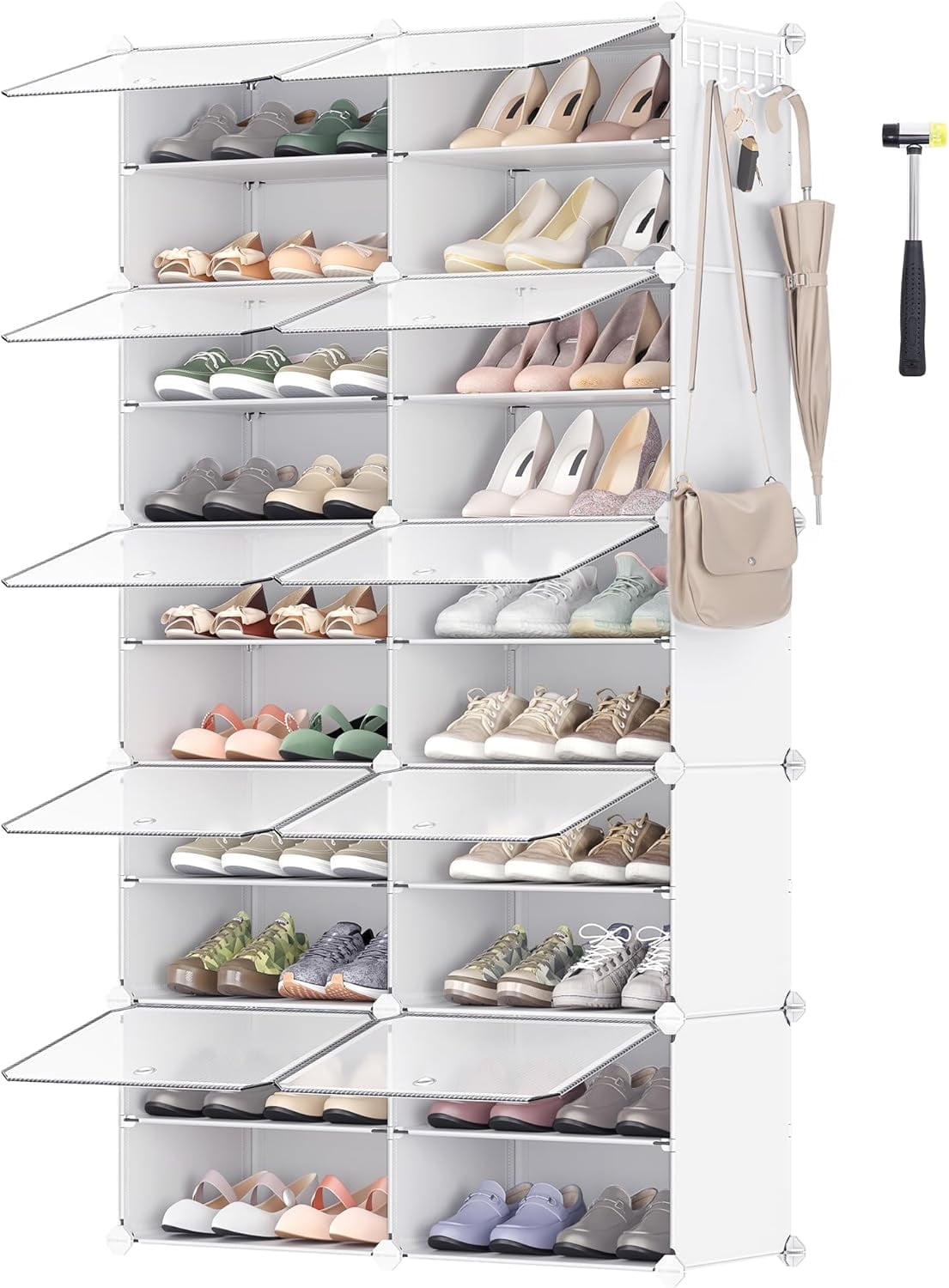 HXYHJ Interlocking Shoe Rack with Doors, Steel Frame and Plastic ...