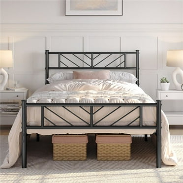 HXYHJ Metal Bed Frame available in Twin/Full/Queen sizes. Features an arrow - designed headboard adding unique charm. Strong metal construction forms platform bed, ensuring durability-Twin