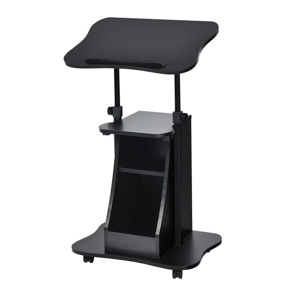 HXYHJSit-to-Stand Laptop Desk Mobile Cart – Height Adjustable Rolling Workstation with Locking Wheels, Compact Standing Desk for Home Office, Classroom or Presentation Use, Black