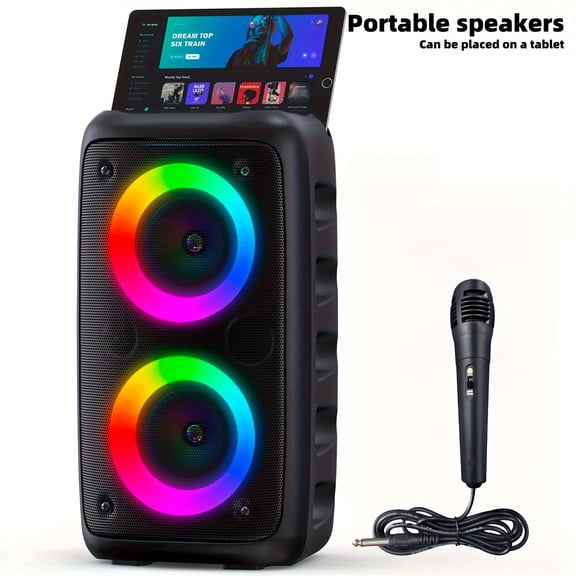 HY-3317 Wireless Speaker with Mic, Large Portable Subwoofer, Outdoor Party Speaker with Disco Lights, TWS, TF/AUX/MIC Inputs for Home & Outdoor Entertainment
