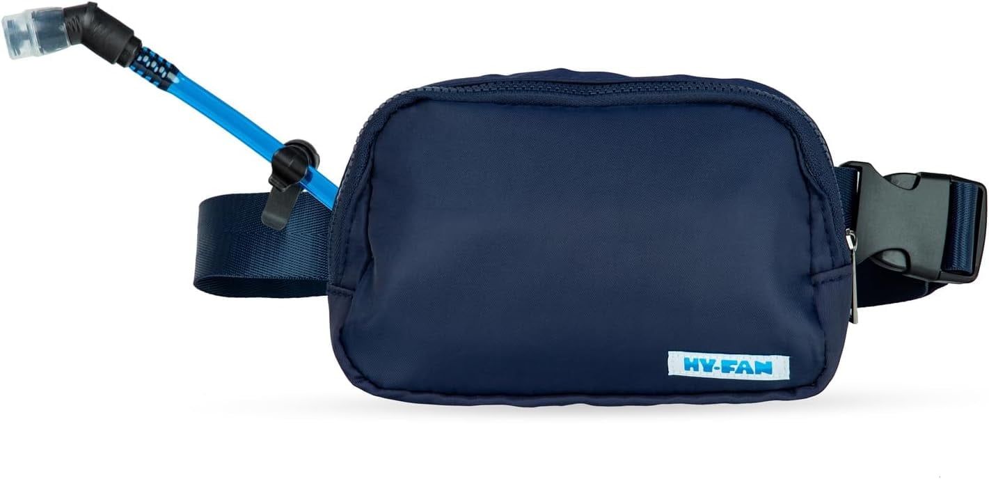 HY-FAN Hydration Fanny Pack with Bladder, 17oz BPA-Free, Hands-Free Design, Secure Pockets, Ideal for Athletic Outdoor Activities, Travel and More - Blue