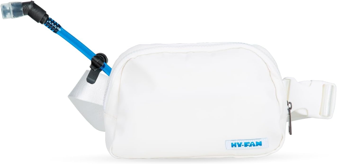 HY-FAN Hydration Fanny Pack with Bladder, 17oz BPA-Free, Hands-Free Design, Secure Pockets, Ideal for Athletic Outdoor Activities, Travel and More - White