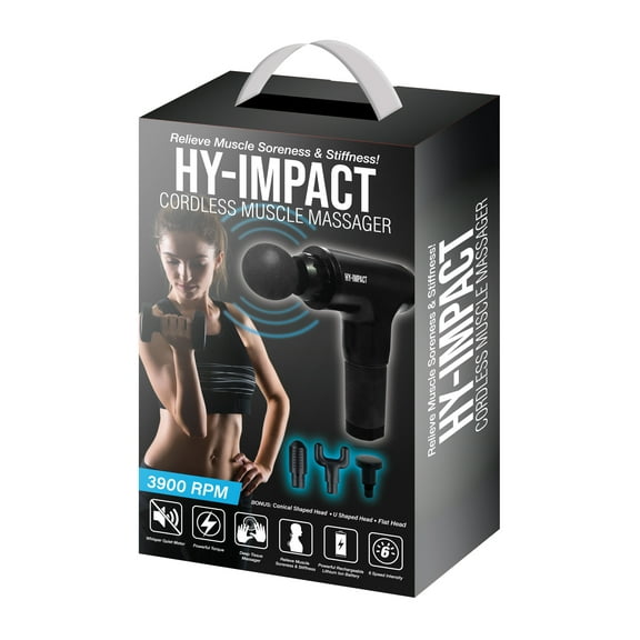 HY-IMPACT Deep Tissue Cordless Muscle Massager with Four Interchangeable Massaging Heads