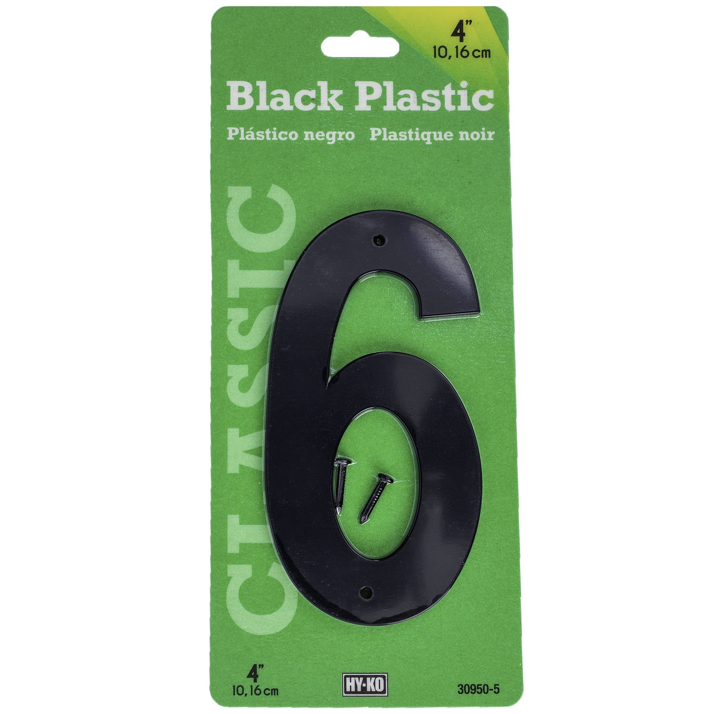 HY-KO 4" Black Plastic Modern Number 6