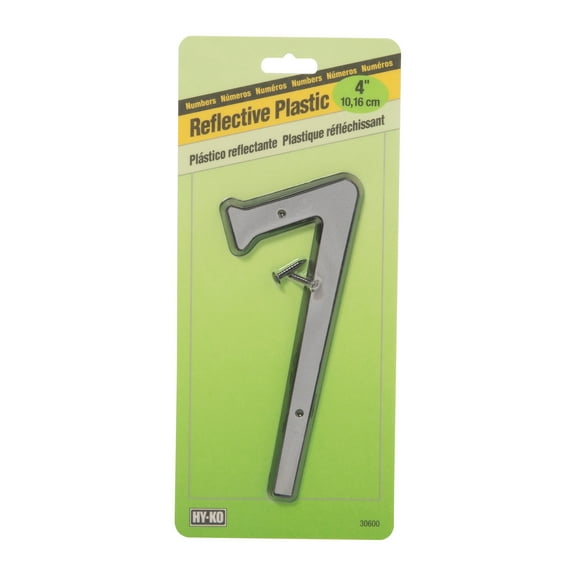 HY-KO 4 Inch Silver Reflective House Address Number 7, Plastic, Includes Mounting Hardware