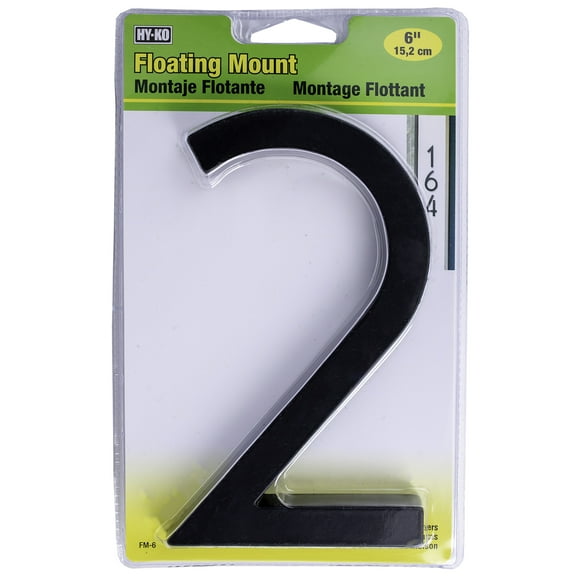 HY-KO 6" Black Floating Mount House Number 2