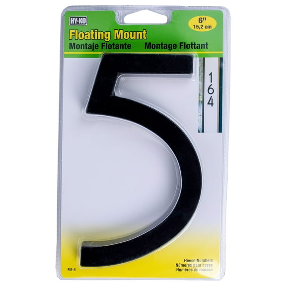 HY-KO 6" Black Floating Mount House Number 5